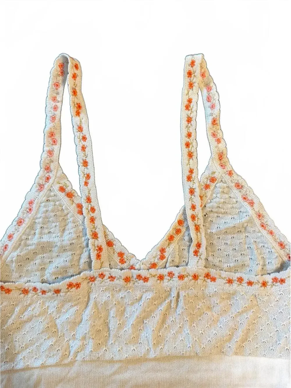 NWOT Intimately Free People Knit Cami Tank | Cream Floral Trim | Size Small